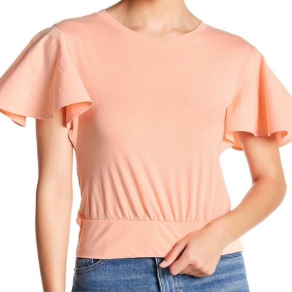 ABOUND • Peach Flutter Sleeve Semi-Crop Tee Blouse - Picture 1 of 6